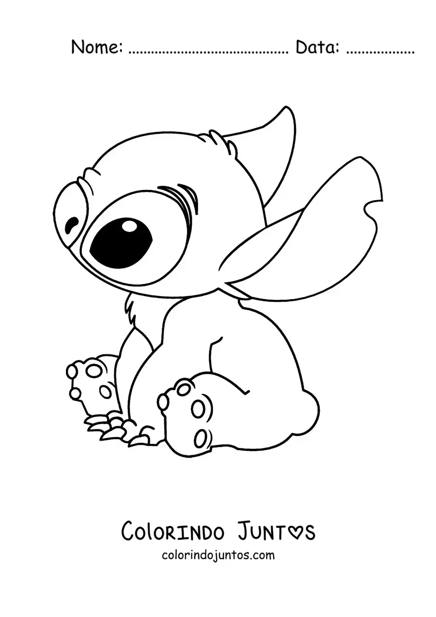 Desenho para colorir do Stitch kawaii sentado