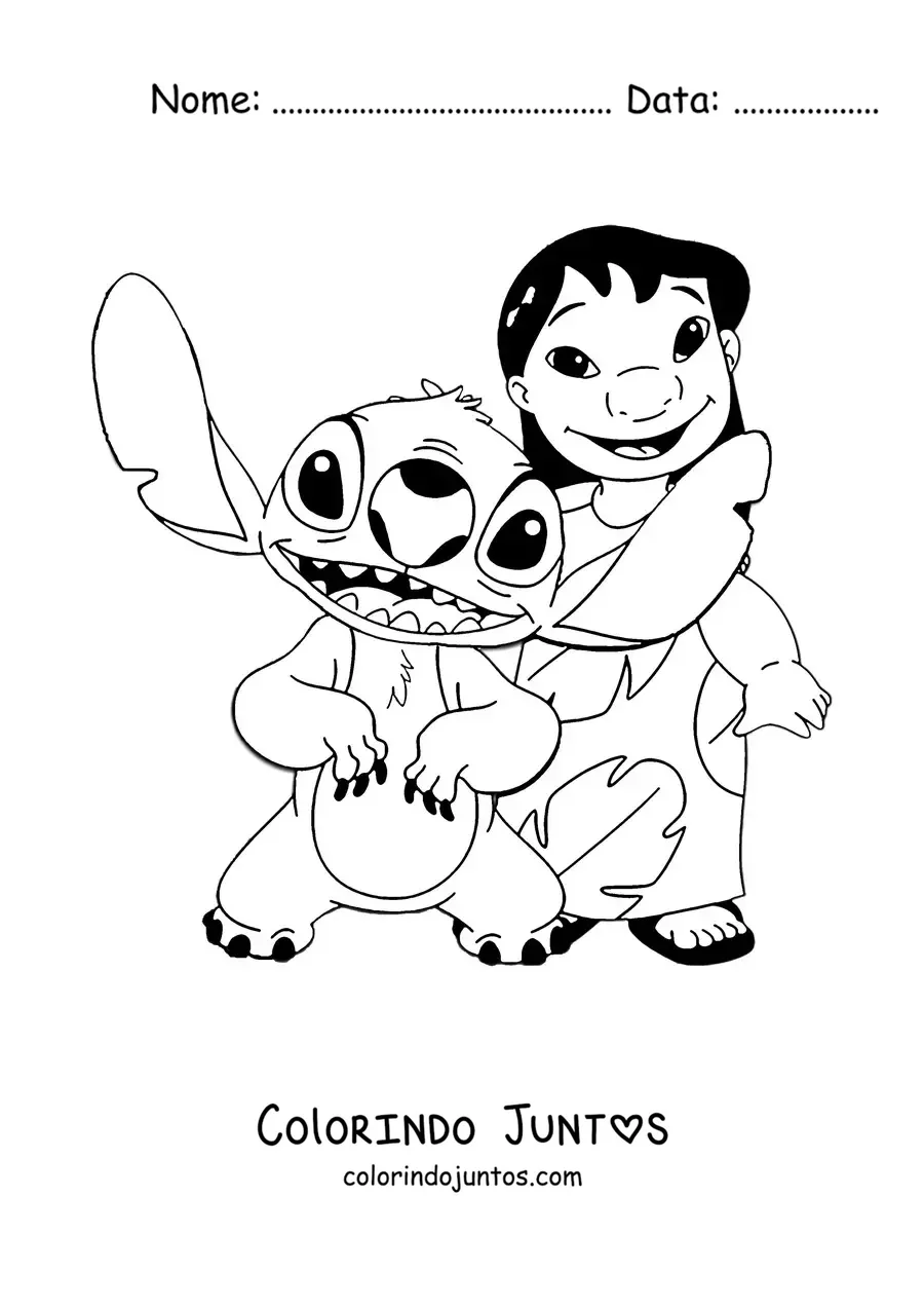 Desenho para colorir da Lilo junto com o Stitch