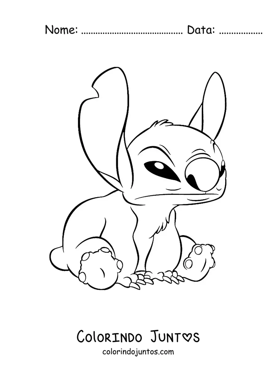 Desenho para colorir do Stitch sentado bravo