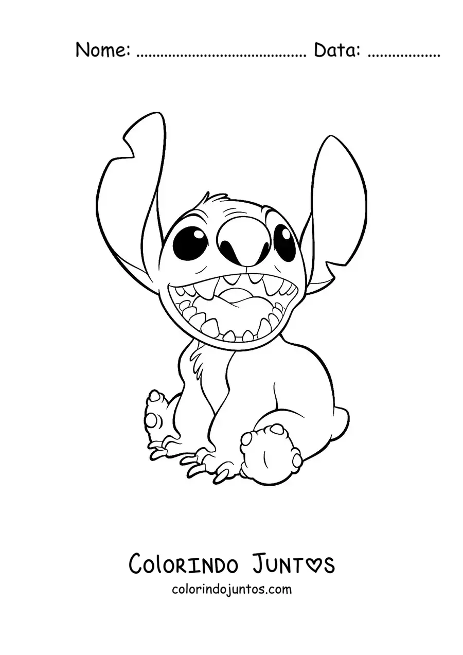 Desenho para colorir do Stitch sentado sorrindo
