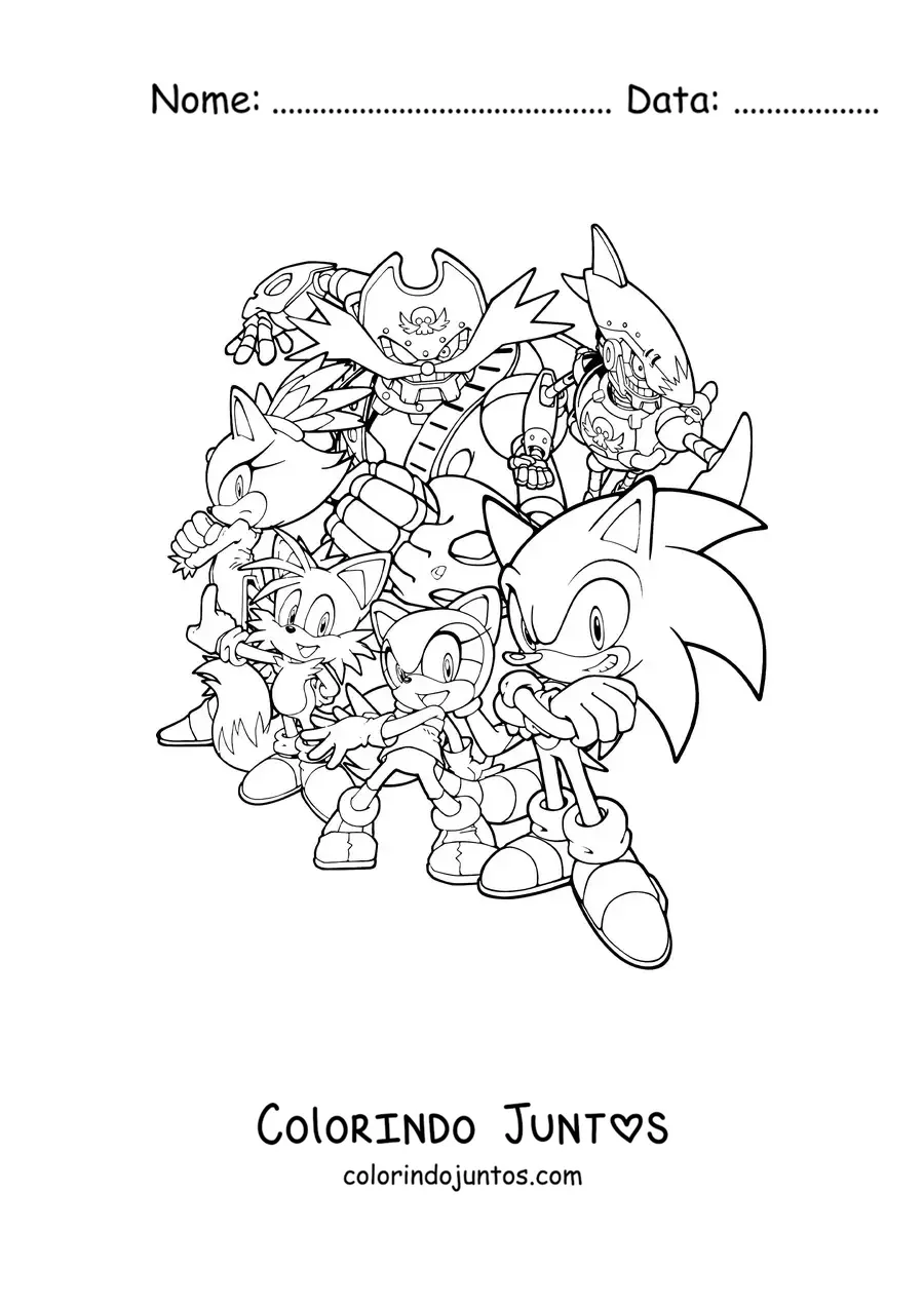 Desenho para colorir do Sonic e seus amigos