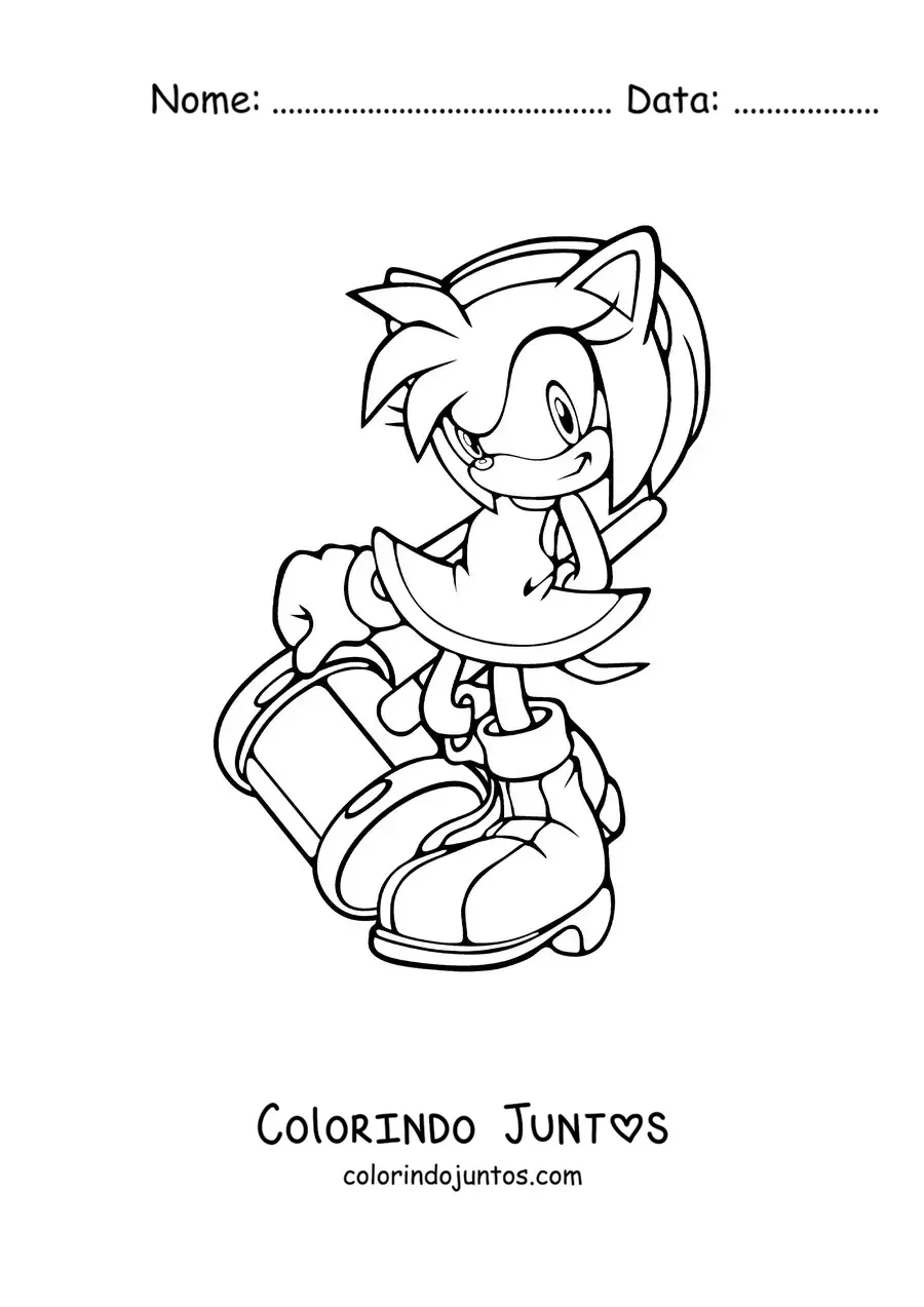 Desenho para colorir da Amy do Sonic com um martelo