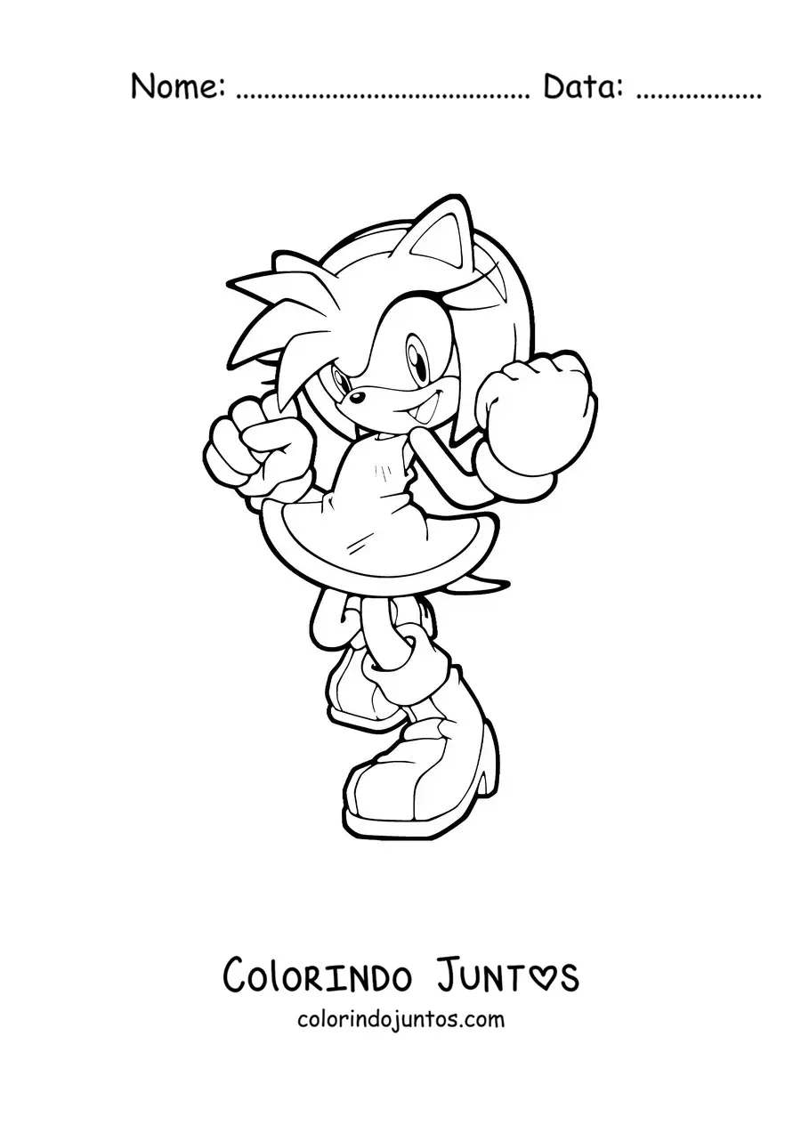 Desenho para colorir da Amy do Sonic em pose de luta
