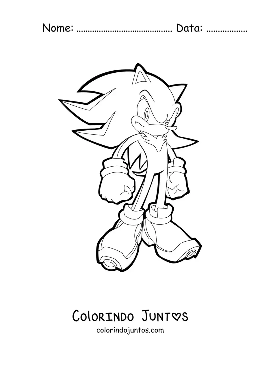 Desenho para colorir do Shadow do Sonic em pose de luta