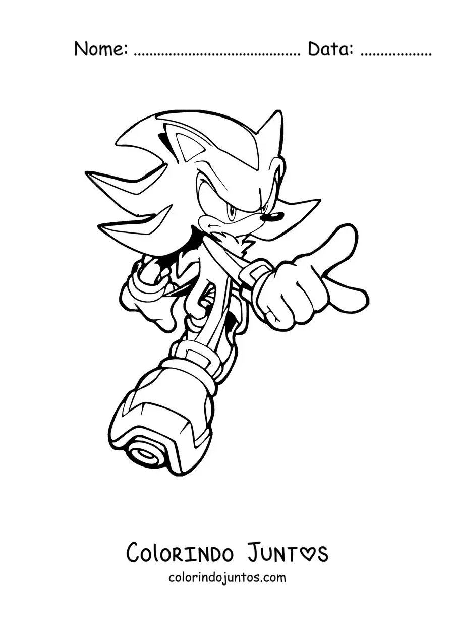 Desenho para colorir do Shadow do Sonic apontando para frente
