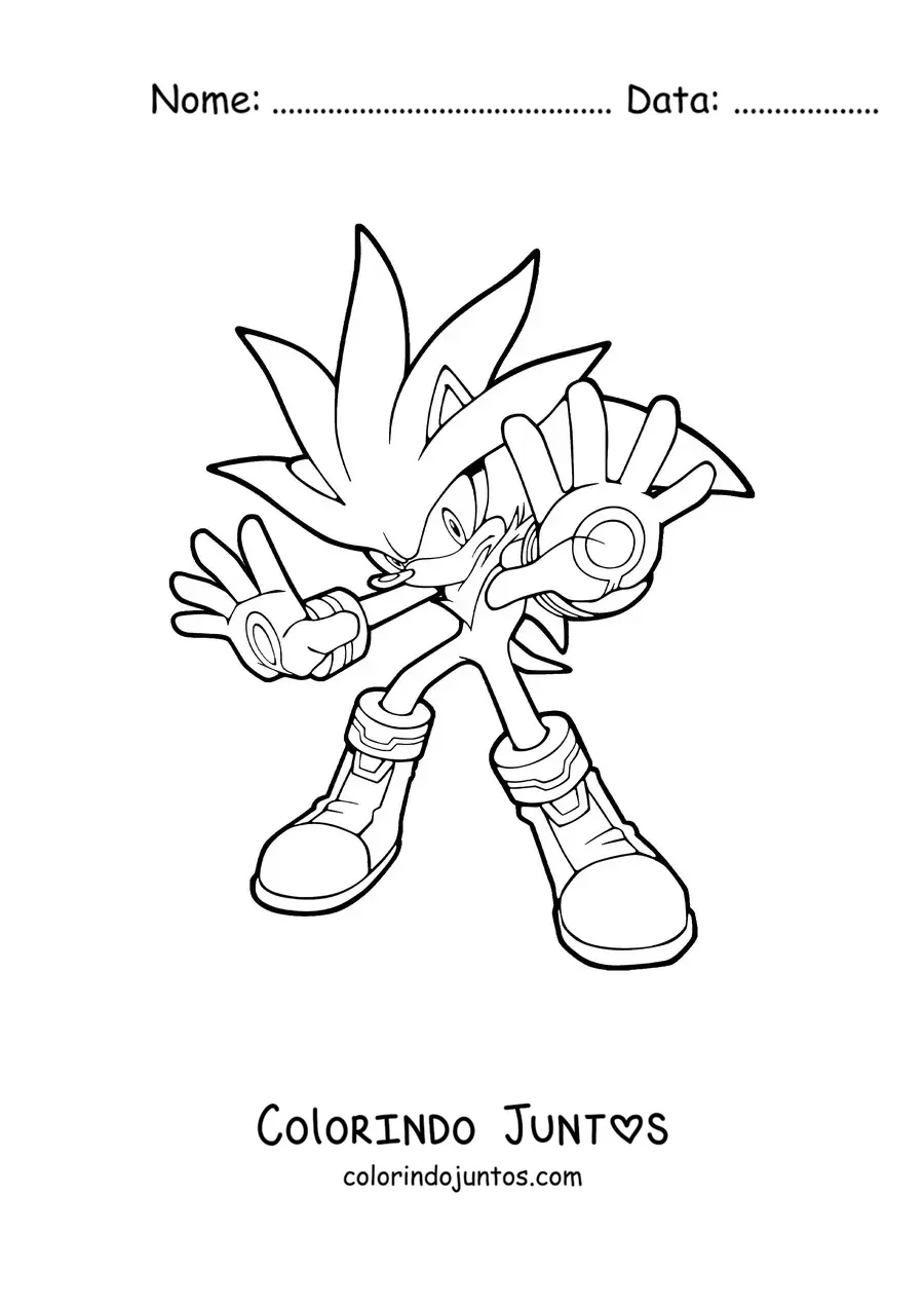Desenho para colorir do Silver do Sonic com as mãos à frente