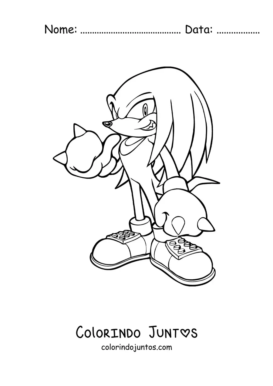 Desenho para colorir do Knuckles do Sonic em pose de luta