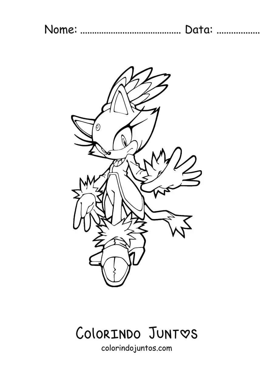 Desenho para colorir da Blaze do Sonic em pose de batalha