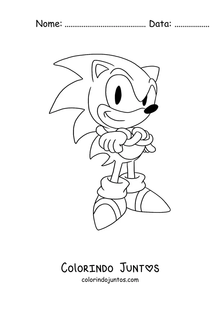 Desenho para colorir do Sonic clássico de braços cruzados