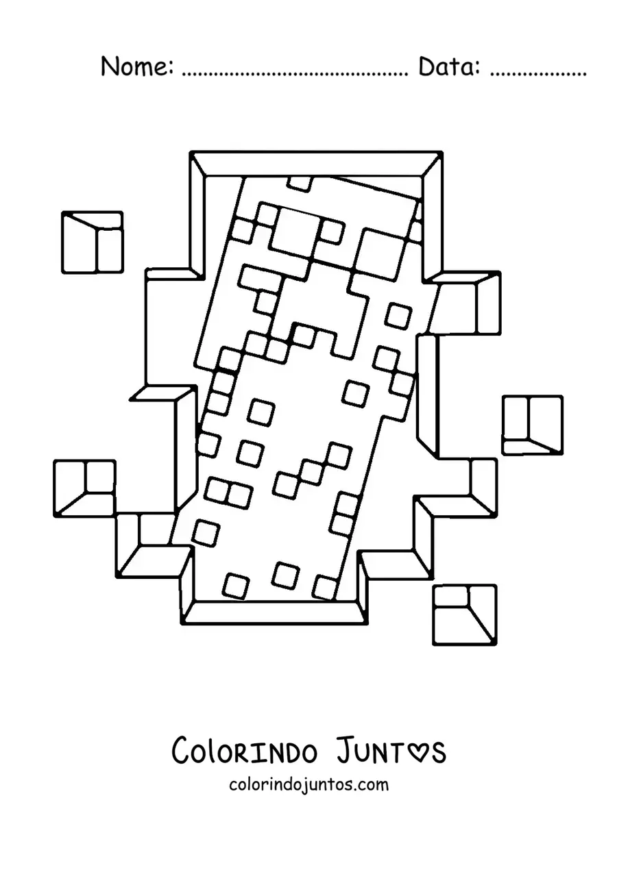 Desenho para colorir de um creeper de Minecraft visto através de um buraco