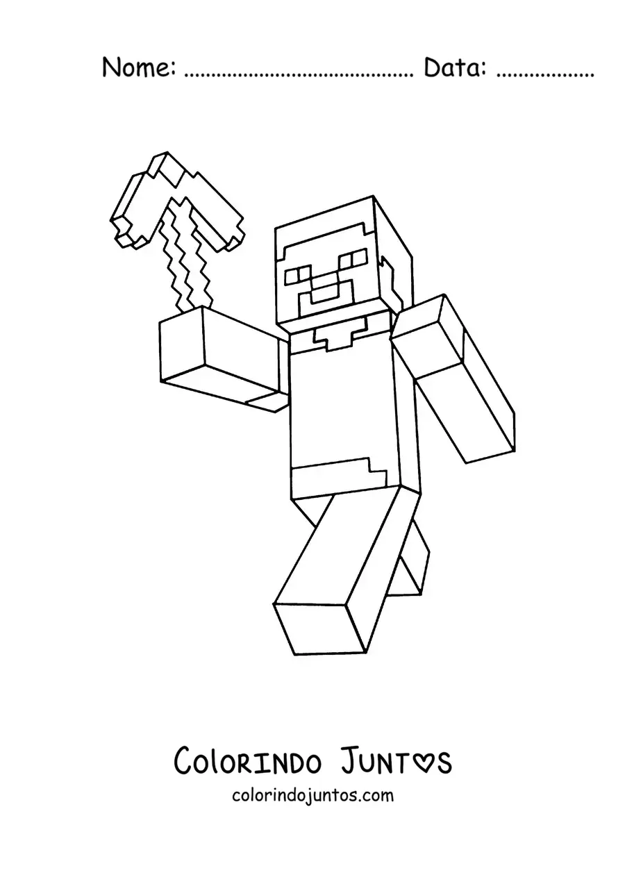 Desenho para colorir do Steve de Minecraft caminhando segurando uma picareta