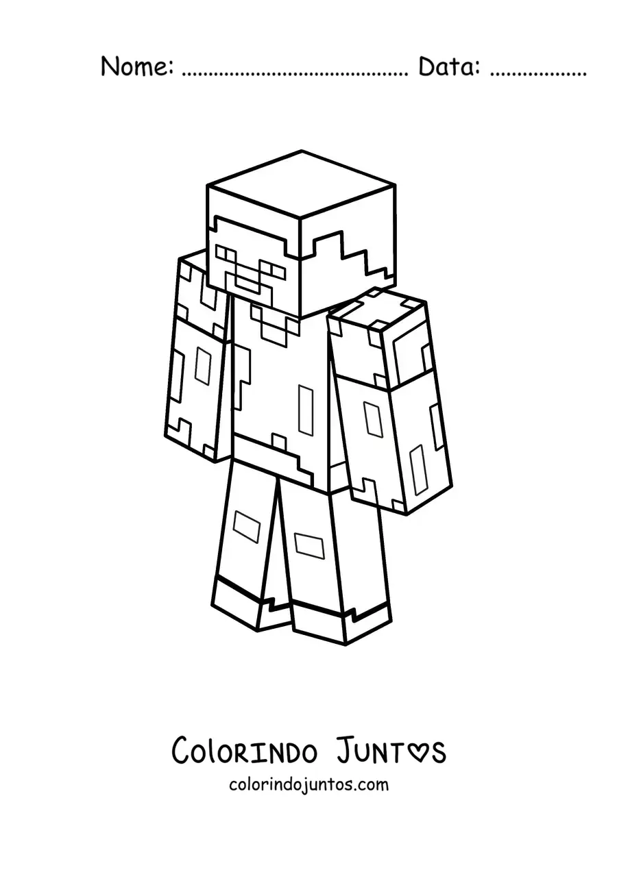 Desenho para colorir do Steve de Minecraft visto de cima