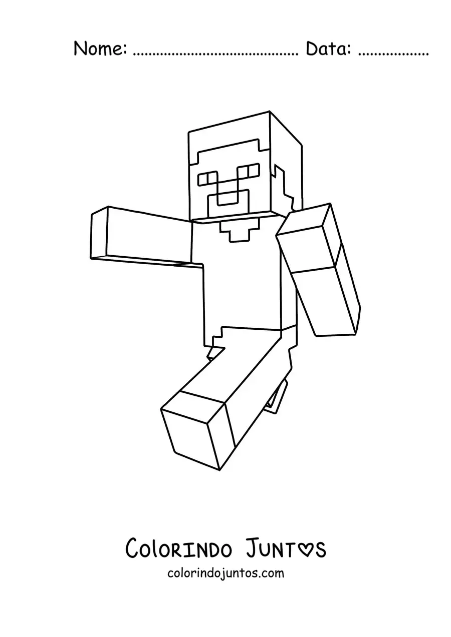 Desenho para colorir do Steve de Minecraft correndo