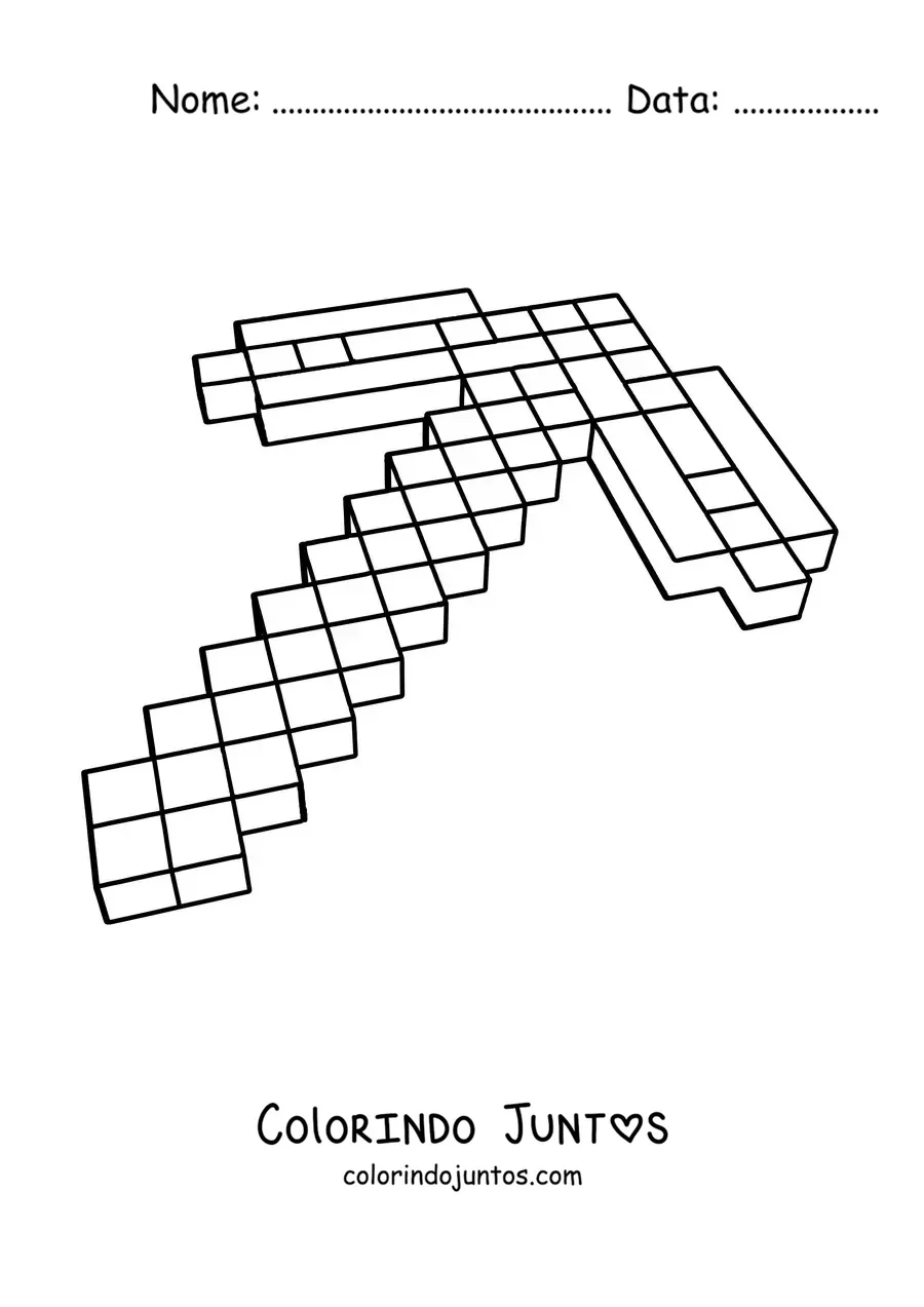 Desenho para colorir de uma picareta de Minecraft