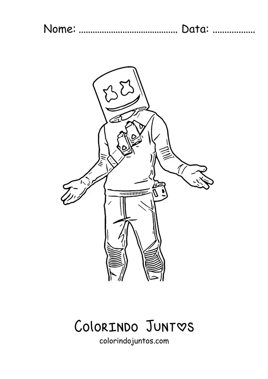 Desenho para colorir do Marshmello de Fortnite com os braços abertos