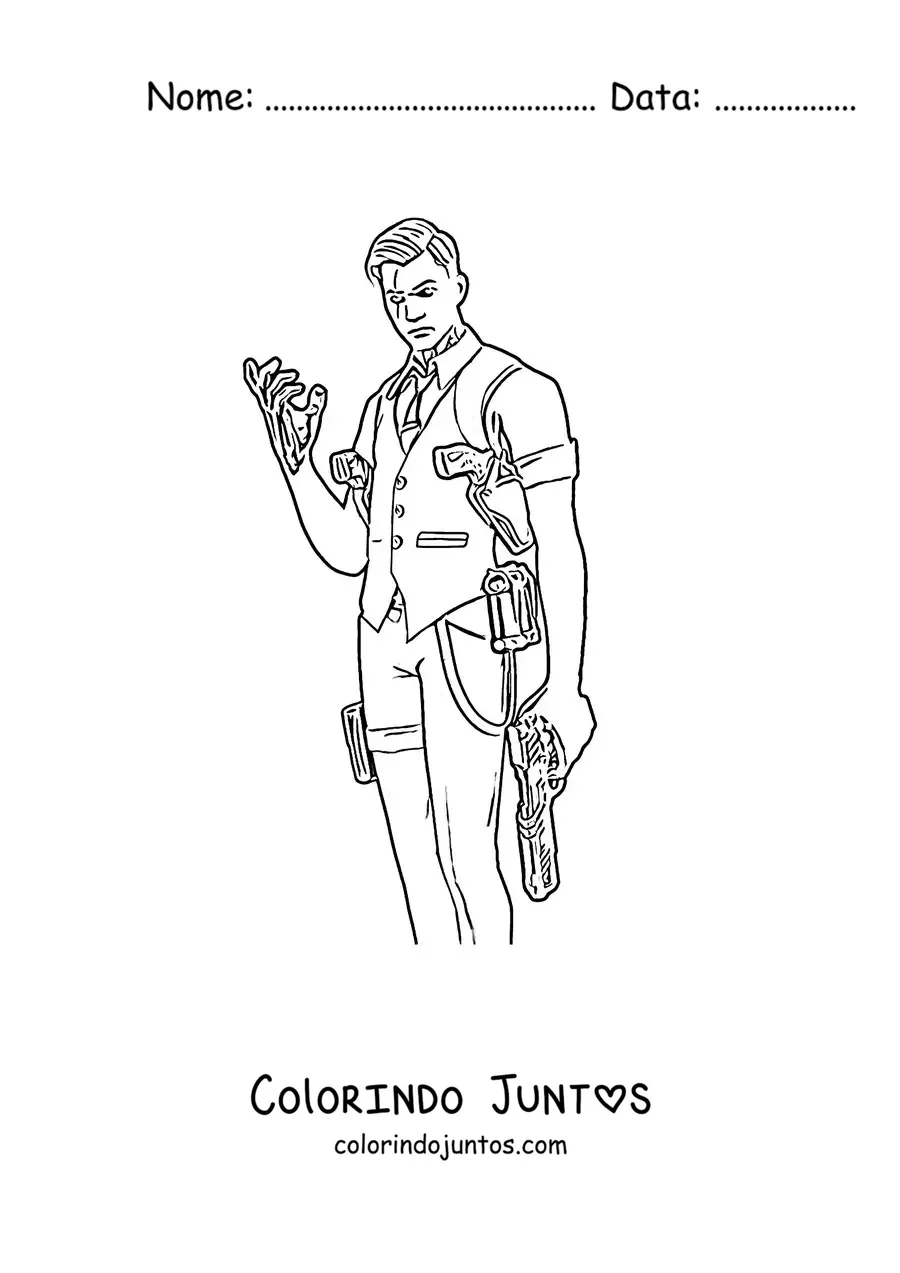 Desenho para colorir do Midas de Fortnite segurando uma arma