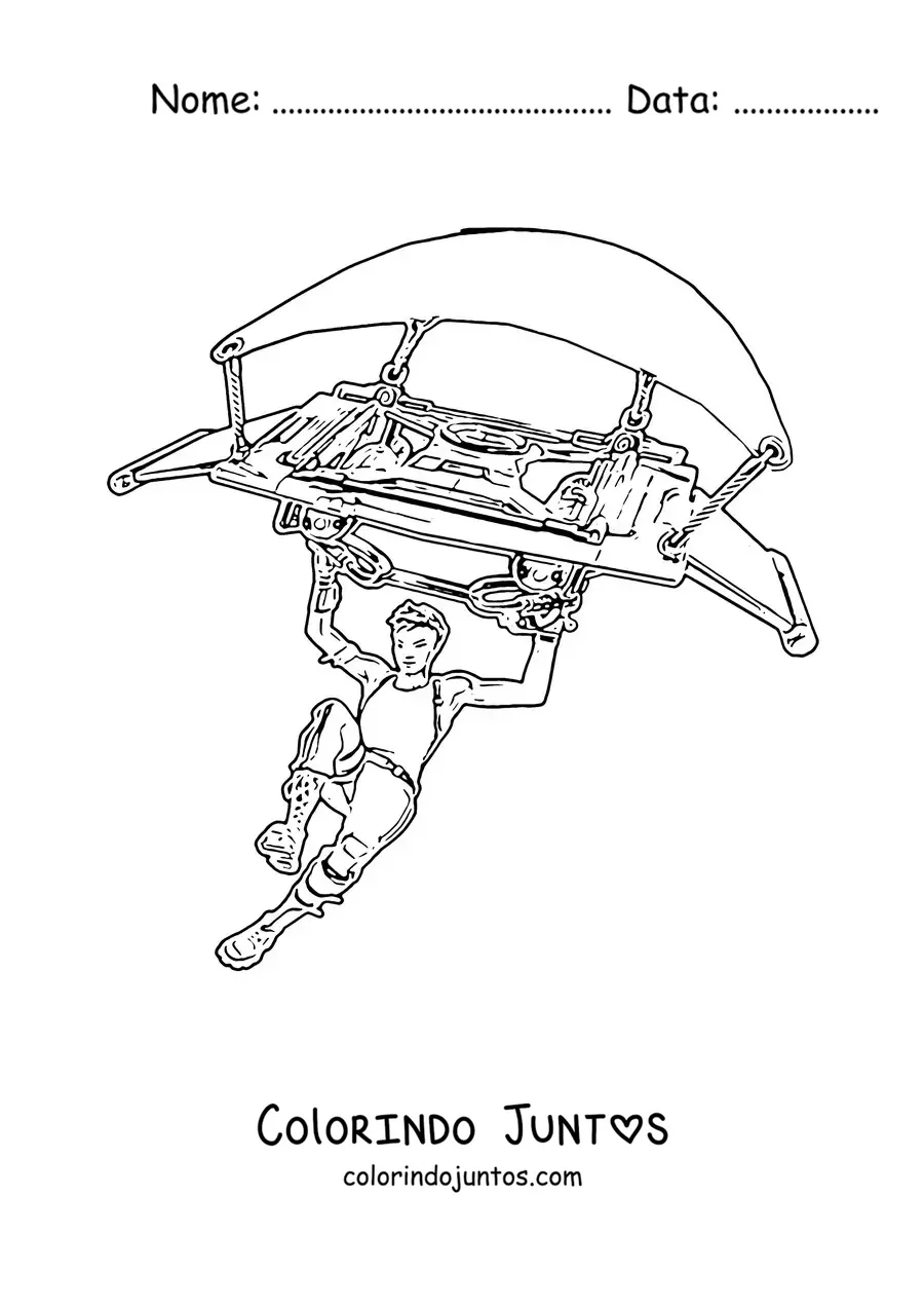 Desenho para colorir de uma garota de Fortnite aterrissando de paraquedas