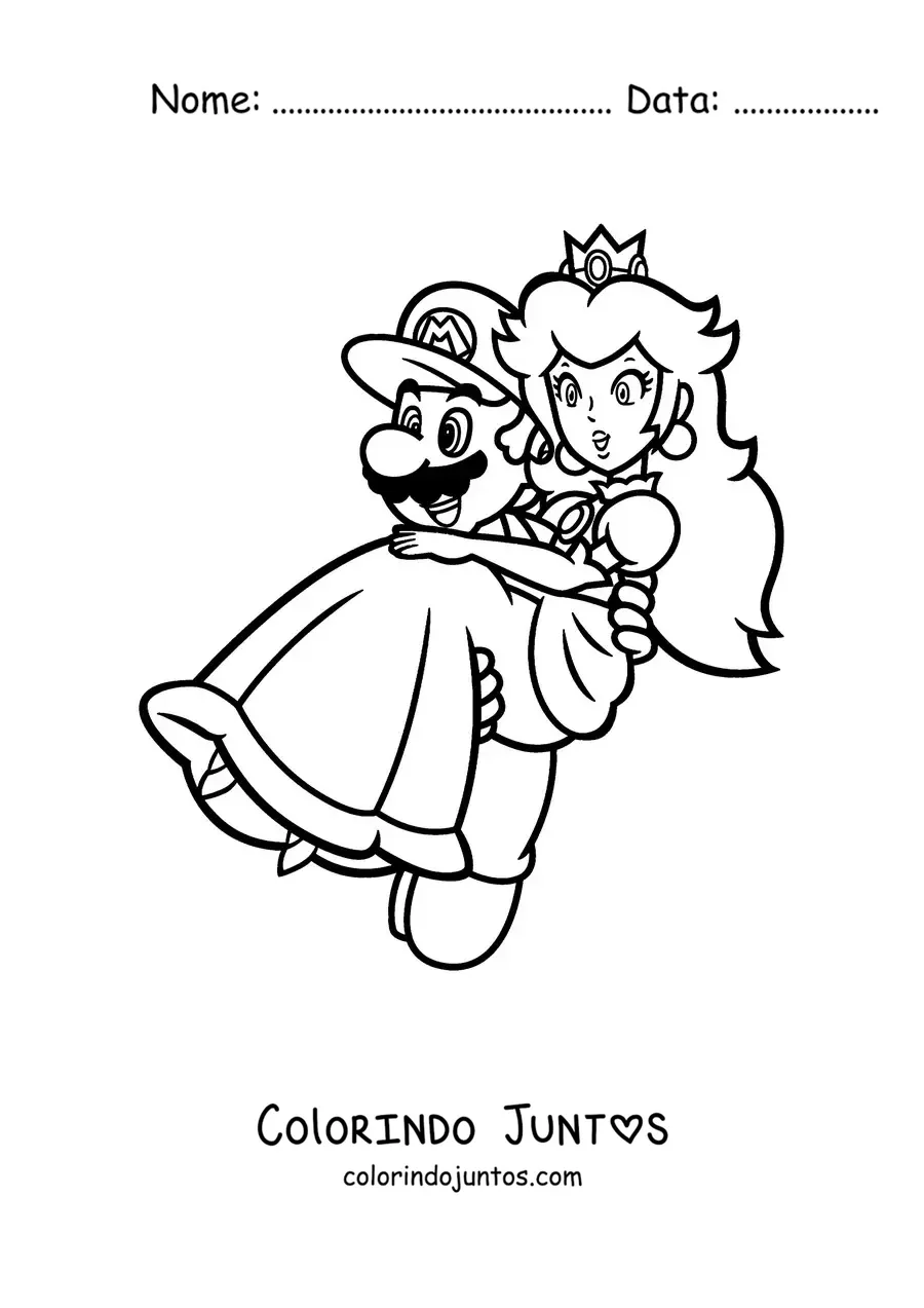Desenho para colorir do Mario resgatando a princesa Peach