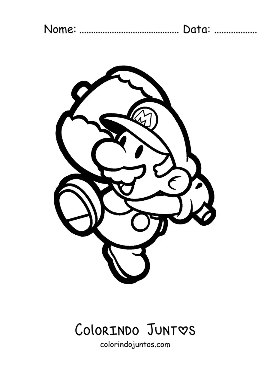 Desenho para colorir do Paper Mario segurando um martelo