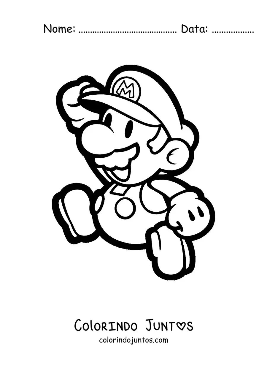 Desenho para colorir do Paper Mario pulando