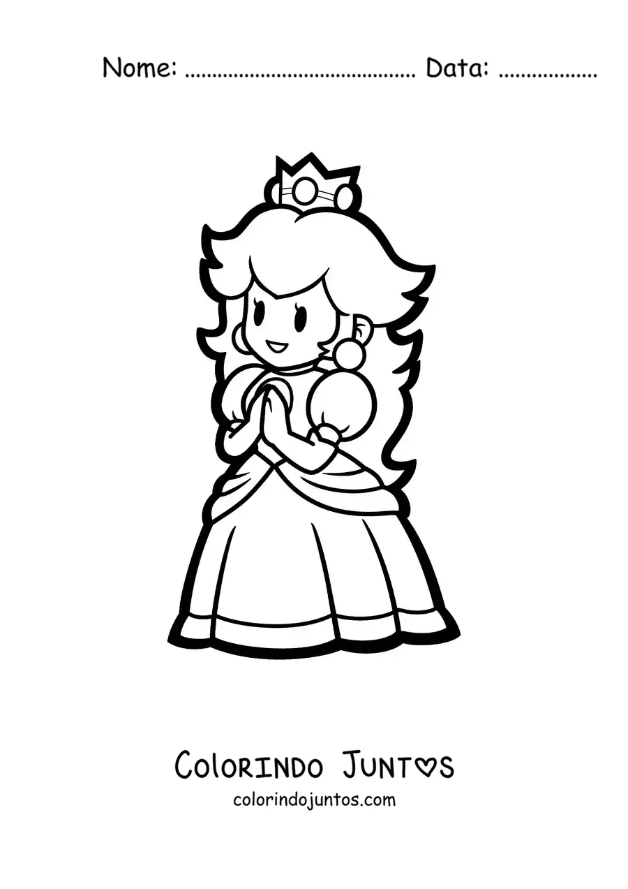 Desenho para colorir da Paper Peach de Mario Bros sorrindo