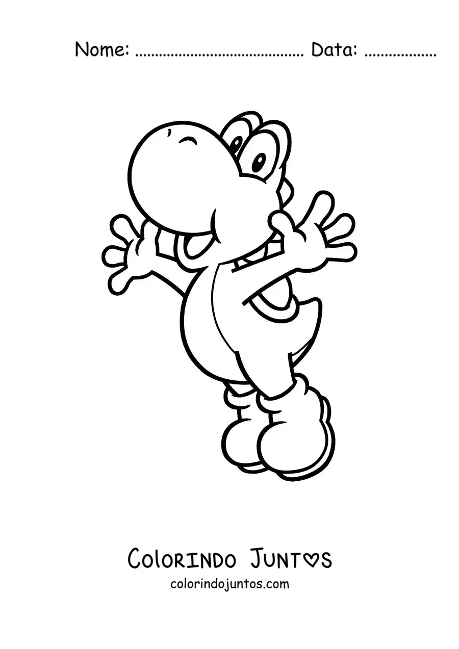 Desenho para colorir do Yoshi de Mario Bros pulando