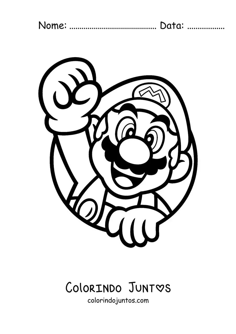 Desenho para colorir do Mario erguendo o punho