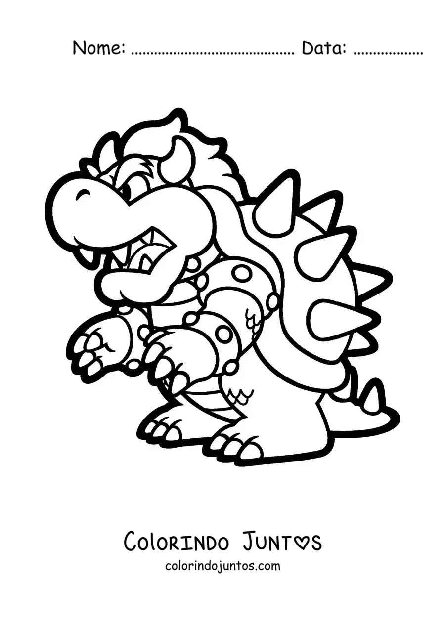 Desenho para colorir do Bowser de Mario Bros de perfil