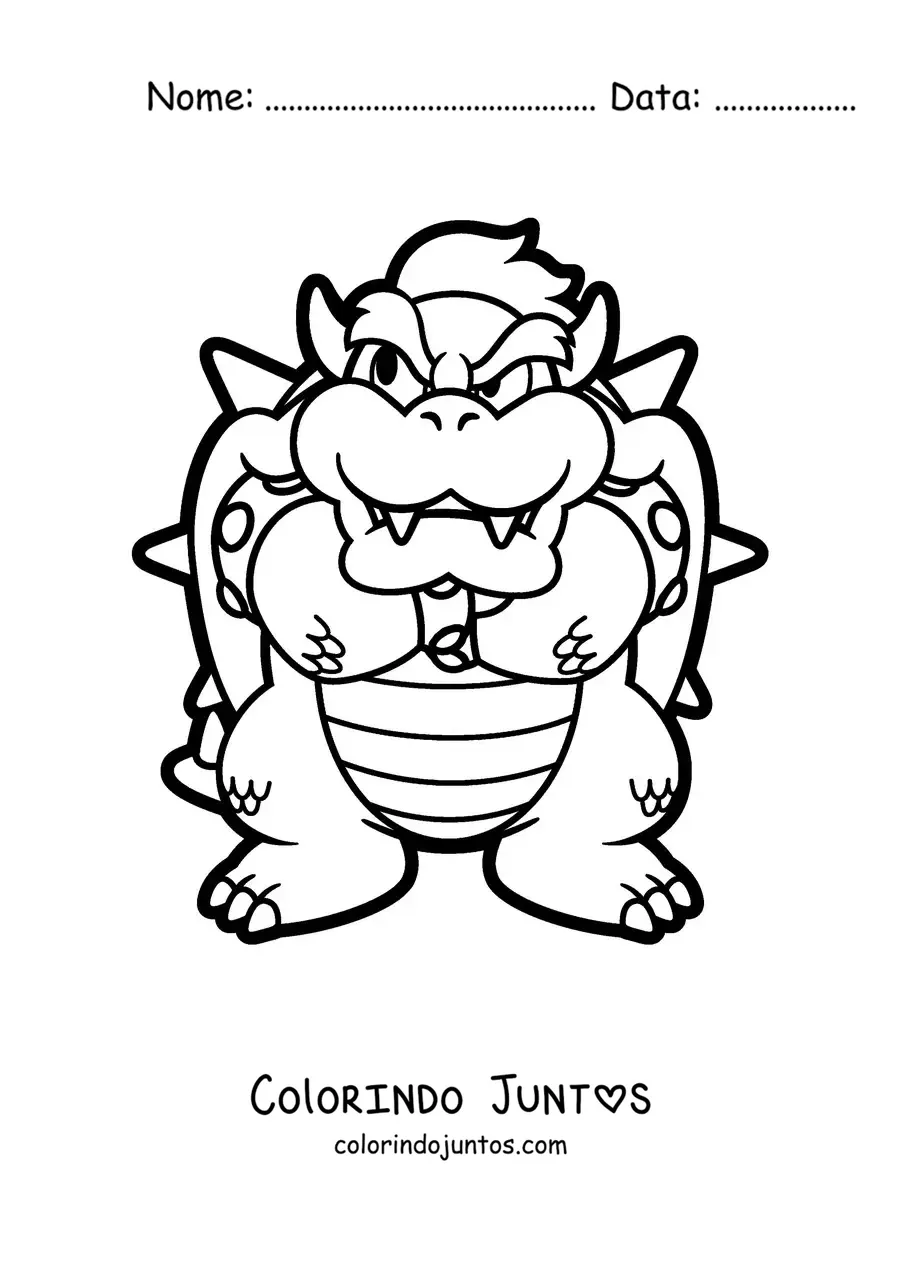 Desenho para colorir do Bowser de Mario Bros de braços cruzados