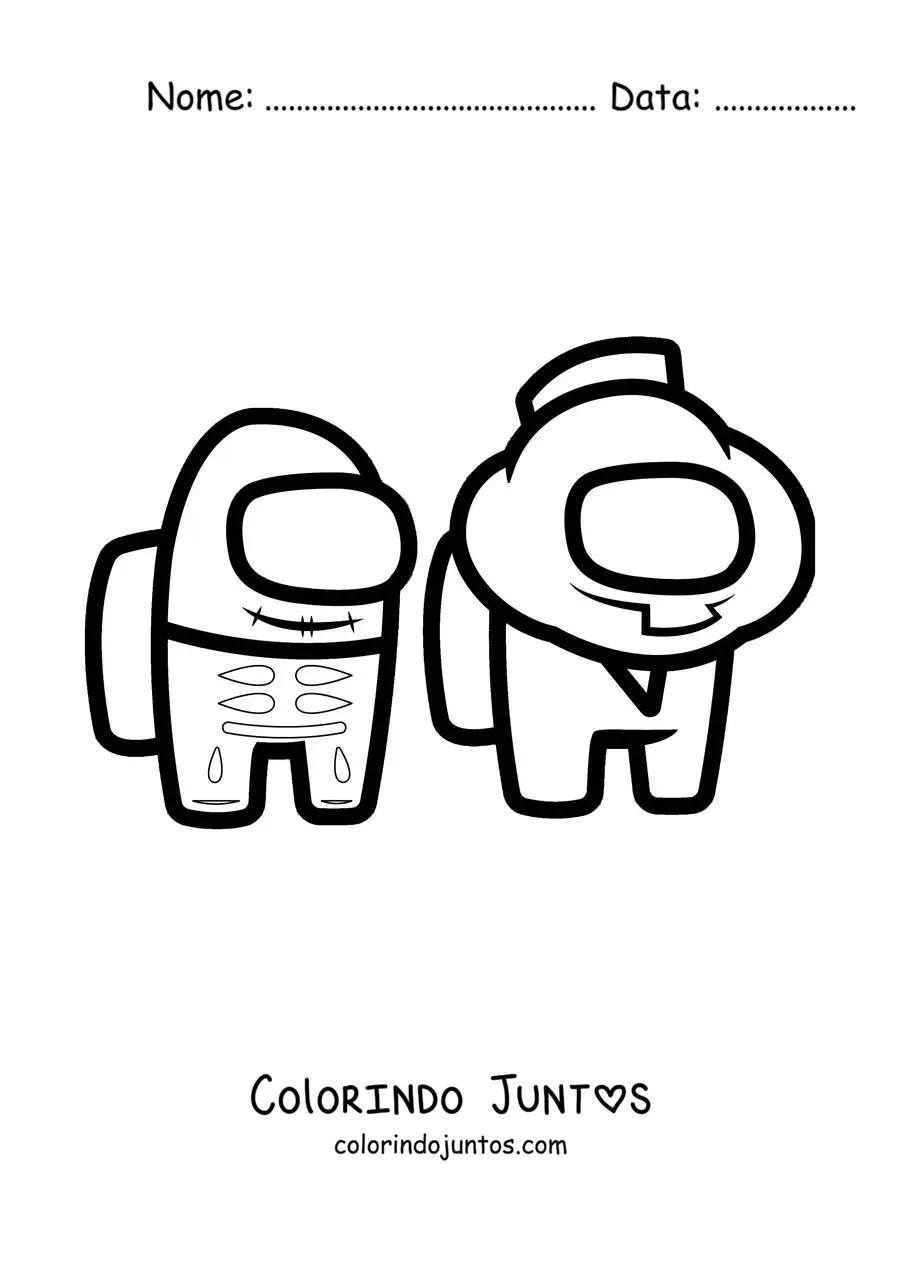 Desenho para colorir de dois tripulantes de Among Us fantasiados de Halloween