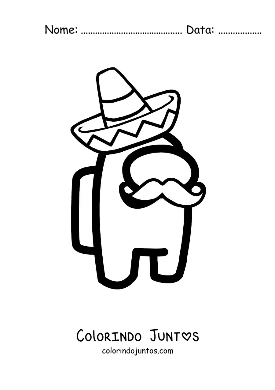 Desenho para colorir de um tripulante de Among Us com um sombrero mexicano