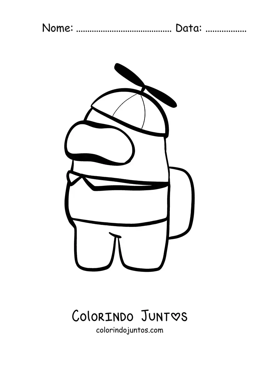 Desenho para colorir de um tripulante de Among Us com um chapéu de hélice