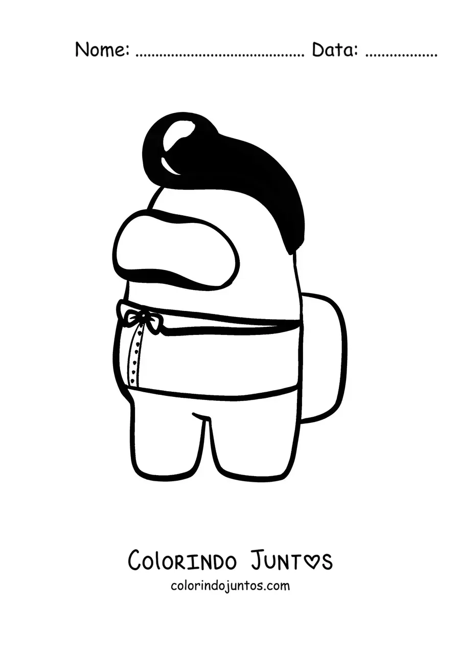 Desenho para colorir de um tripulante de Among Us com cabelo