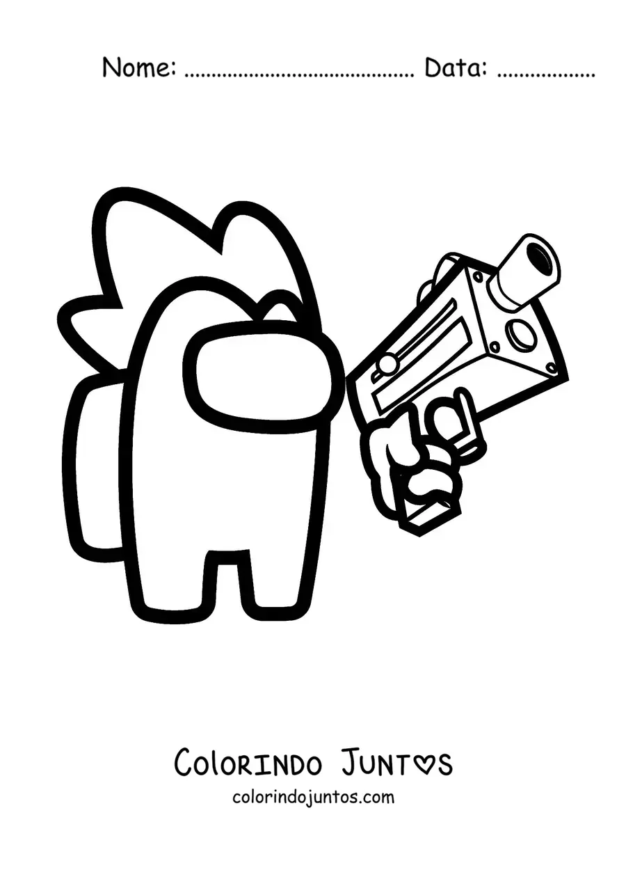 Desenho para colorir de um assassino de Among Us com uma pistola