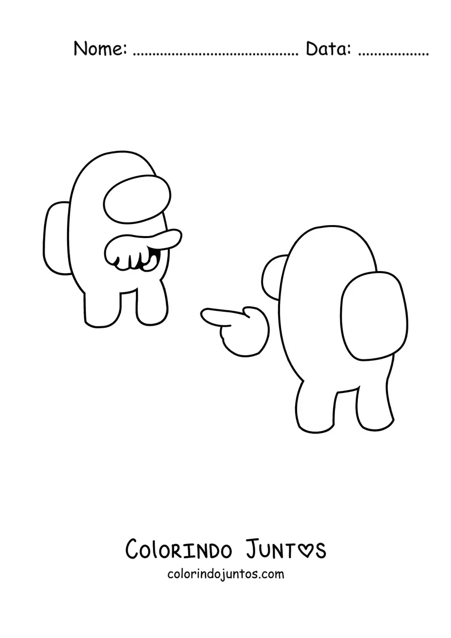 Desenho para colorir de um tripulante acusando um impostor de Among Us