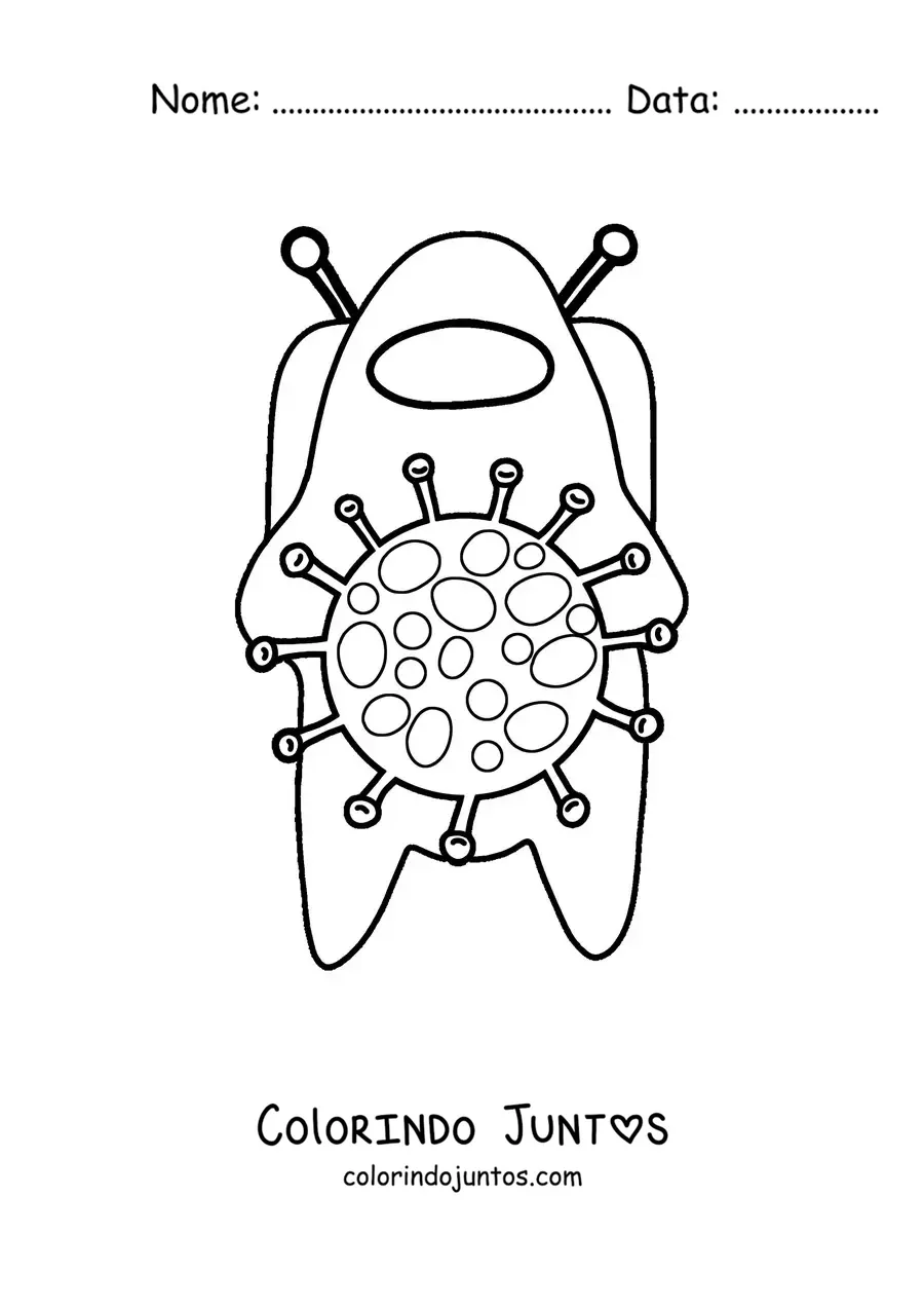 Desenho para colorir de um tripulante de Among Us protegido contra o coronavírus