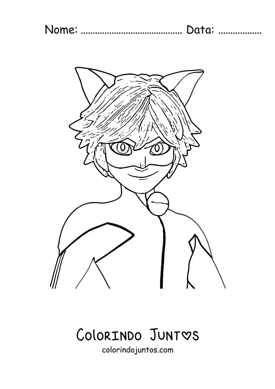 Desenho para colorir do Adrien de Ladybug com traje de Cat Noir