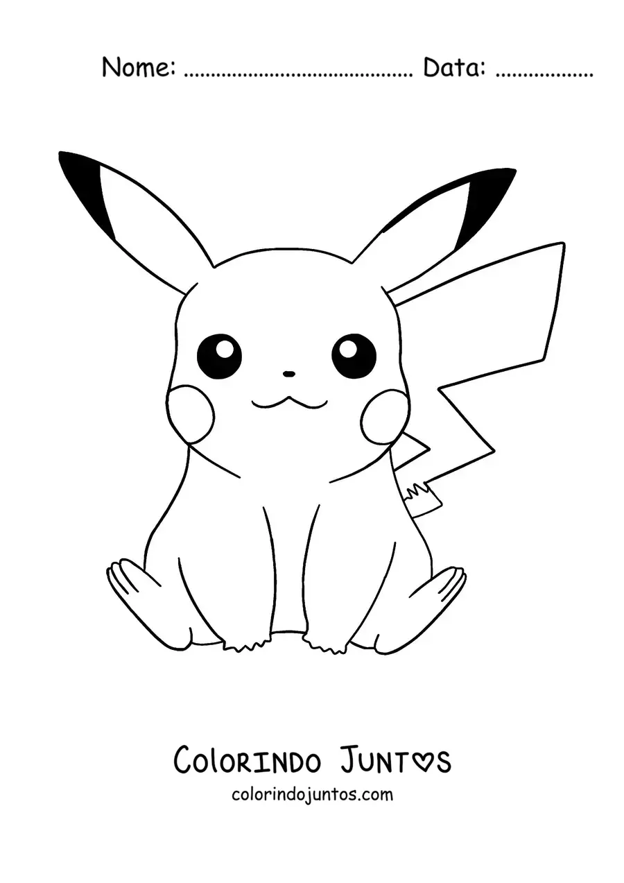 Desenho para colorir do pokémon Pikachu sentado