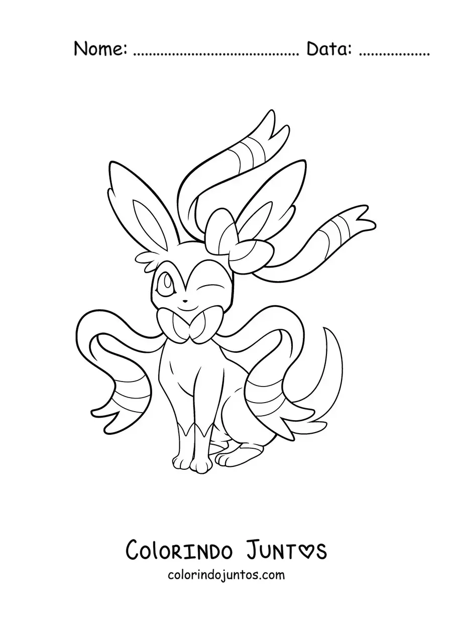 Desenho para colorir do pokémon Sylveon sentado