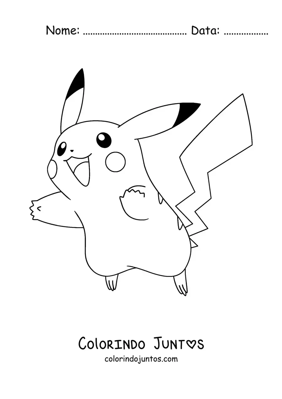 Desenho para colorir do pokémon Pikachu pulando
