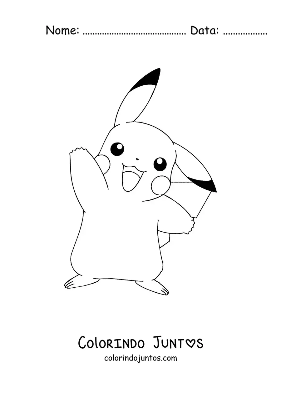 Desenho para colorir do pokémon Pikachu acenando