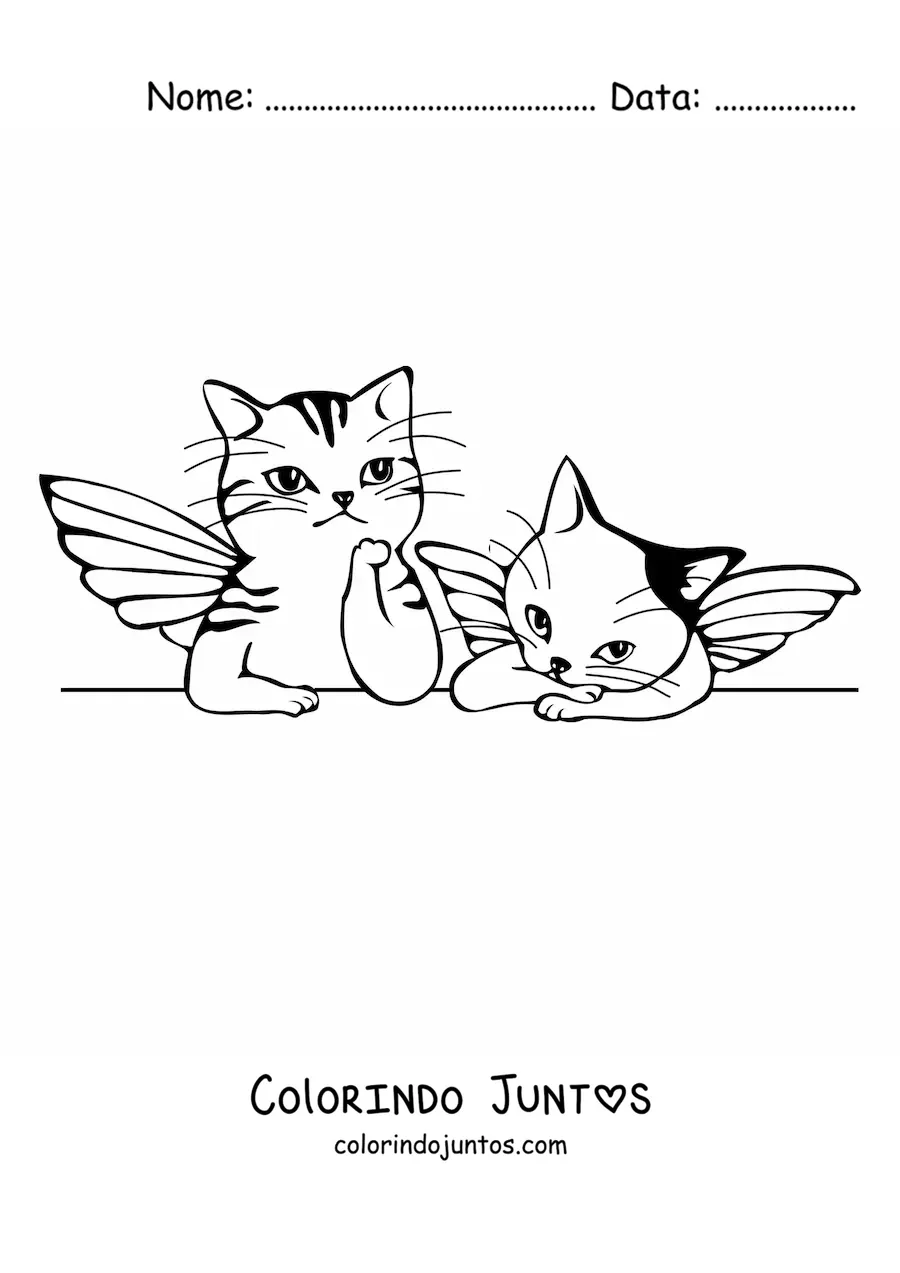 Desenho para colorir de dois gatos animados com asas