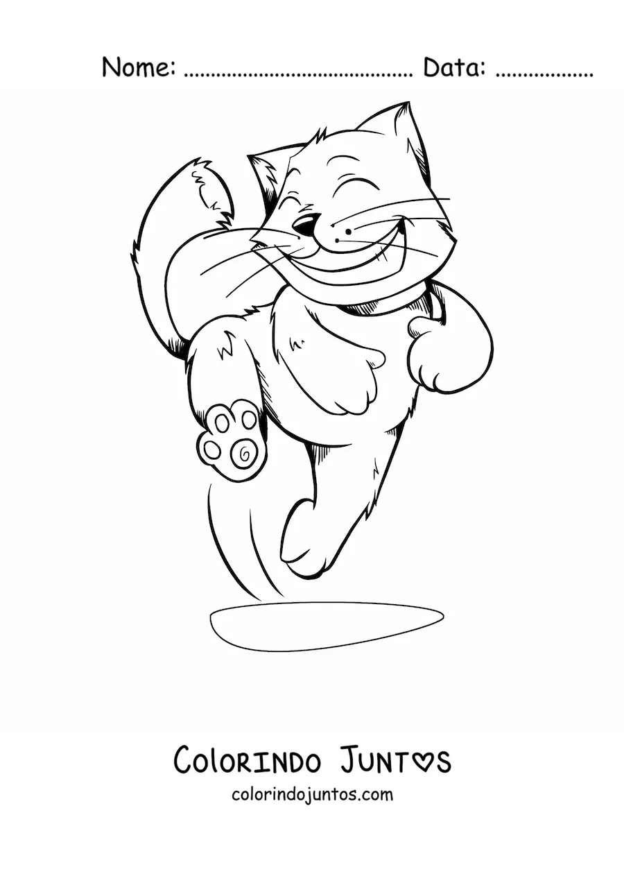 Desenho para colorir de um gato animado pulando