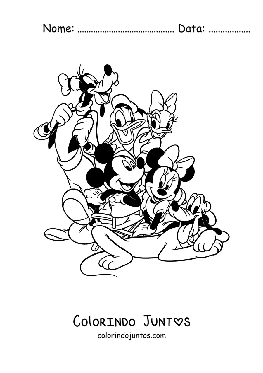 Desenho para colorir do Mickey Mouse junto com seus amigos