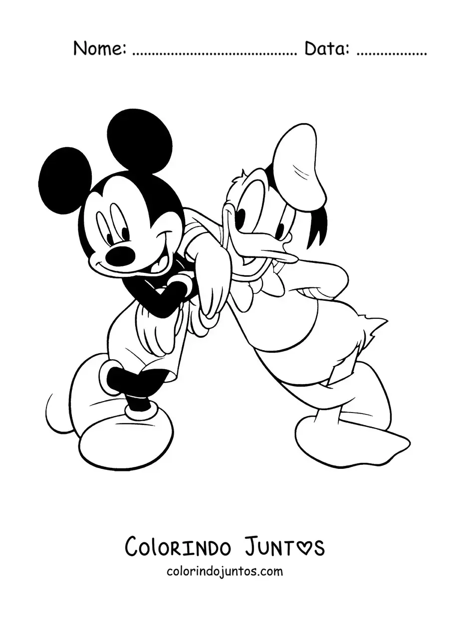 Desenho para colorir do Mickey junto com o Donald