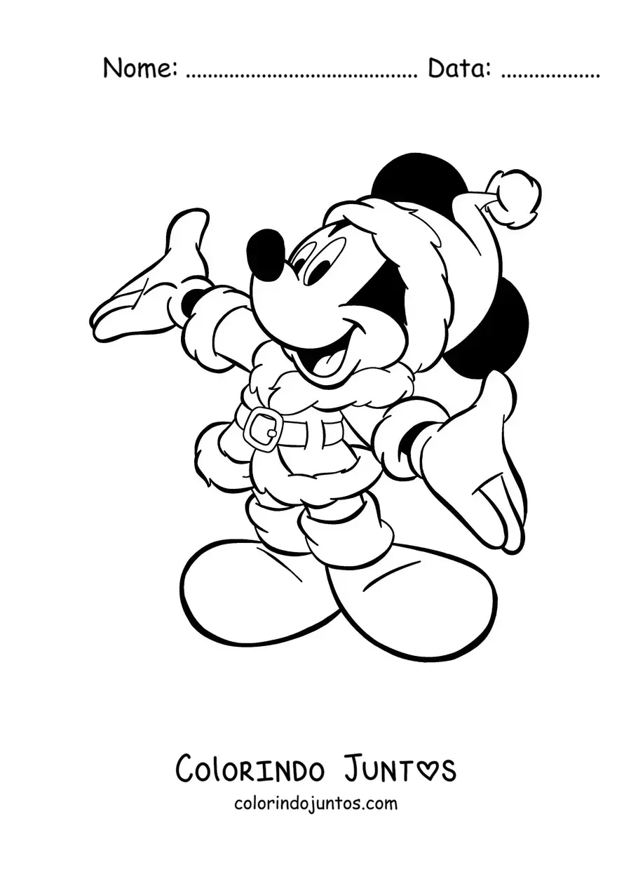 Desenho para colorir do Mickey Mouse vestido de Papai Noel