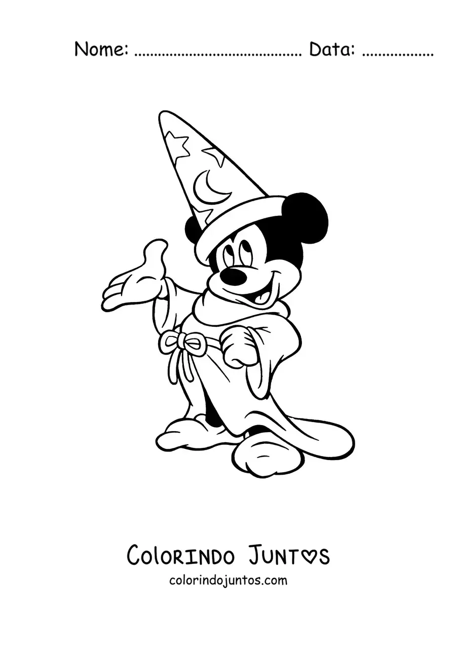 Desenho para colorir do Mickey vestido de feiticeiro