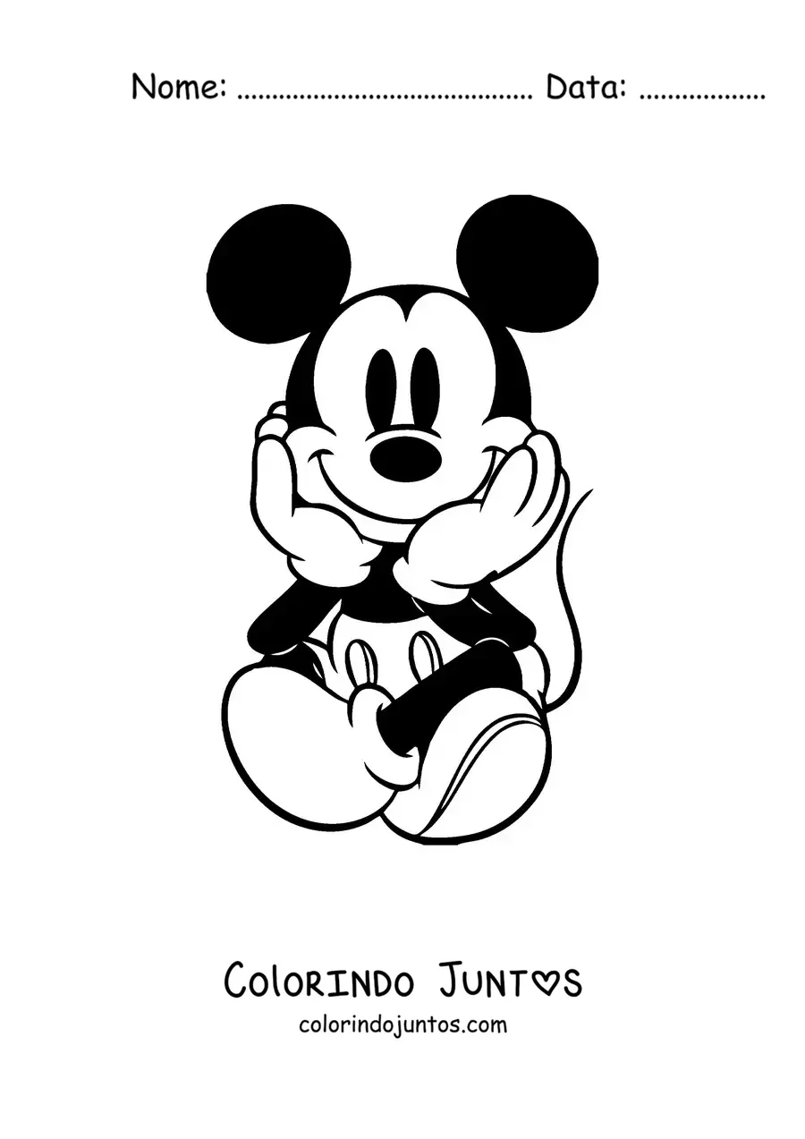 Desenho para colorir do Mickey sentado com as pernas cruzadas