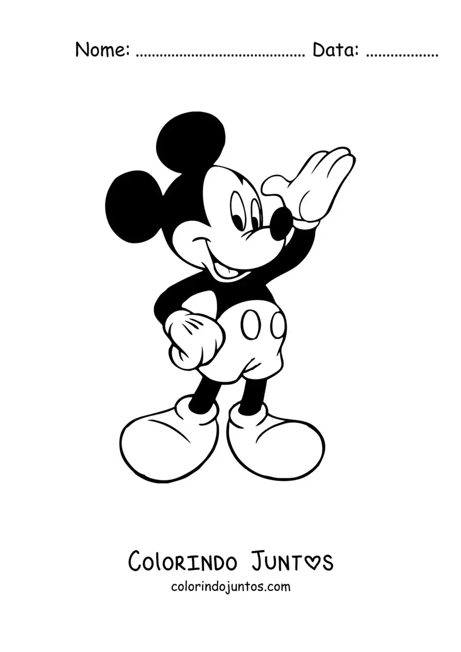 Desenho para colorir do Mickey acenando alegre