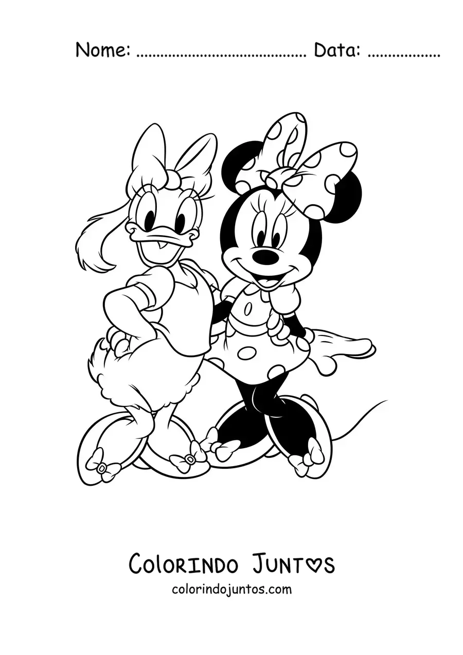 Desenho para colorir da Margarida junto com a Minnie Mouse